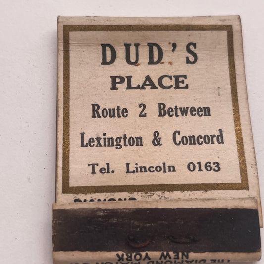 Dud's Place Barbecue Rte 2 Lexington & Concord Vintage Matchbook Cover TB8-MB2-8