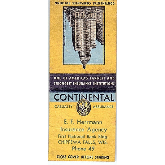 E.F. Herrmann Ins Agency Chippewa Falls WI Vintage Matchbook Cover SF3-Y3
