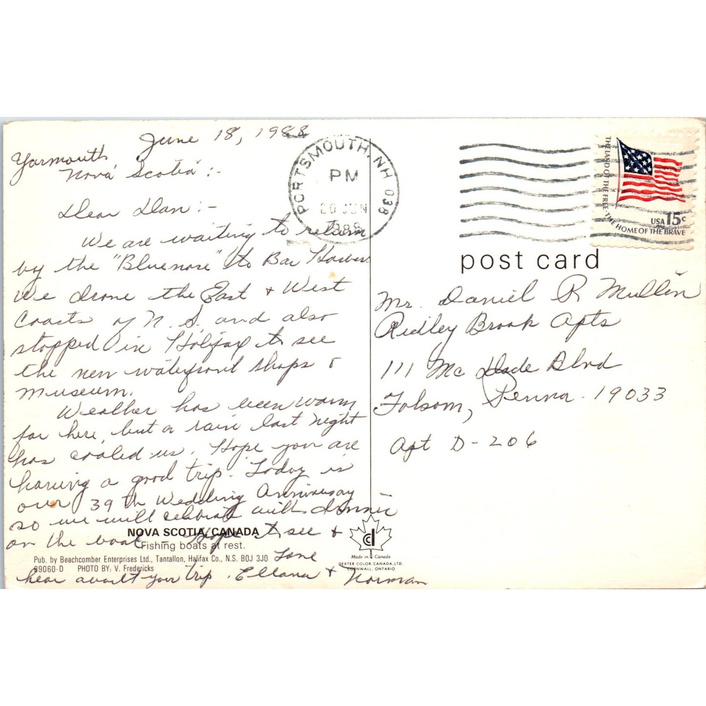 1988 Nova Scotia Canada Fishing Boats at Rest Vintage Postcard PD8