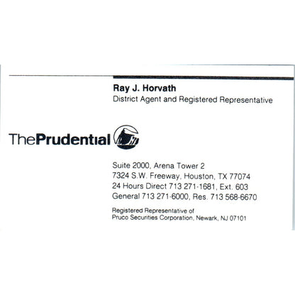 Ray J. Horvath The Prudential Houston TX Vintage Business Card SD8-B21