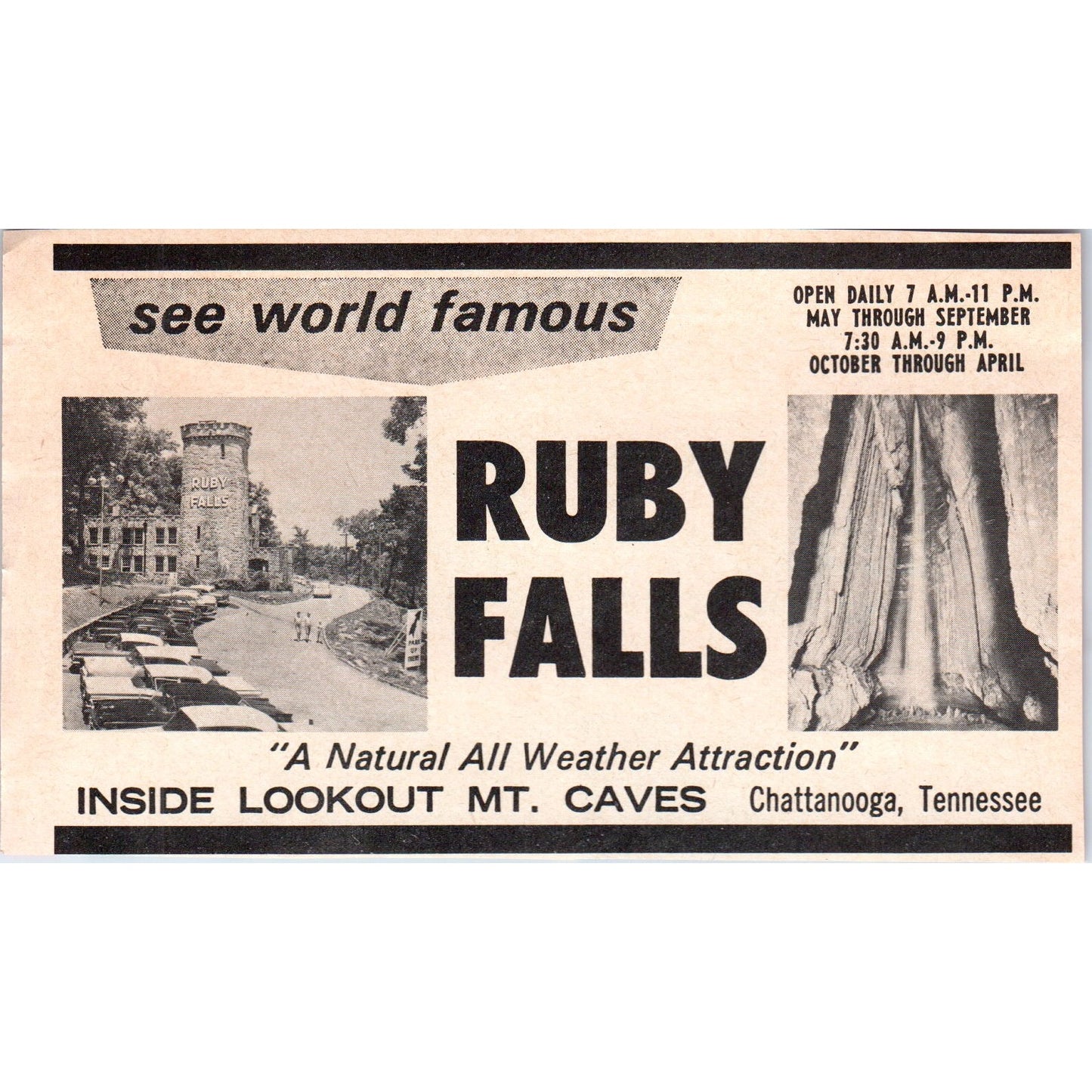 Ruby Falls Lookout Mt. Caves Chattanooga TN 1973 Magazine Ad AD8-B9