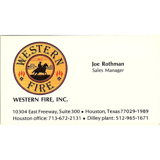Joe Rothman Western Fire Inc Houston TX Vintage Business Card SD9-B4