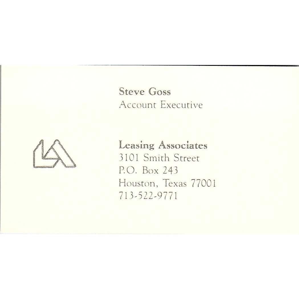 Steve Goss Leasing Associates Houston TX Vintage Business Card SE3-B14