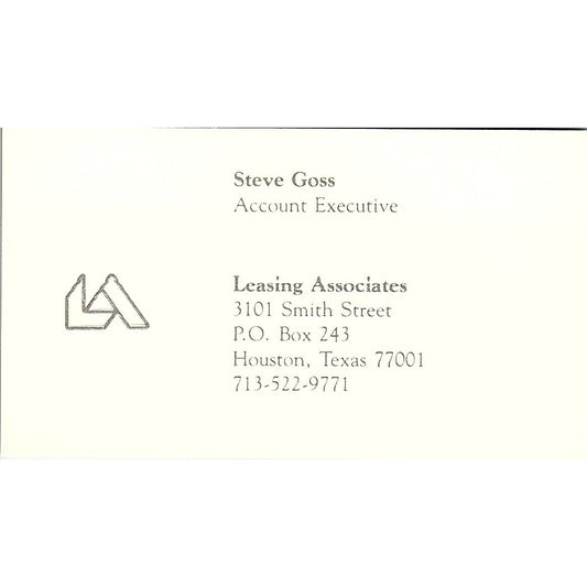 Steve Goss Leasing Associates Houston TX Vintage Business Card SE3-B14