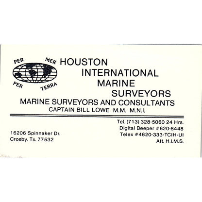 Houston International Marine Surveyors Cpt. Bill Lowe M.M. Crosby Card SSB4-B13