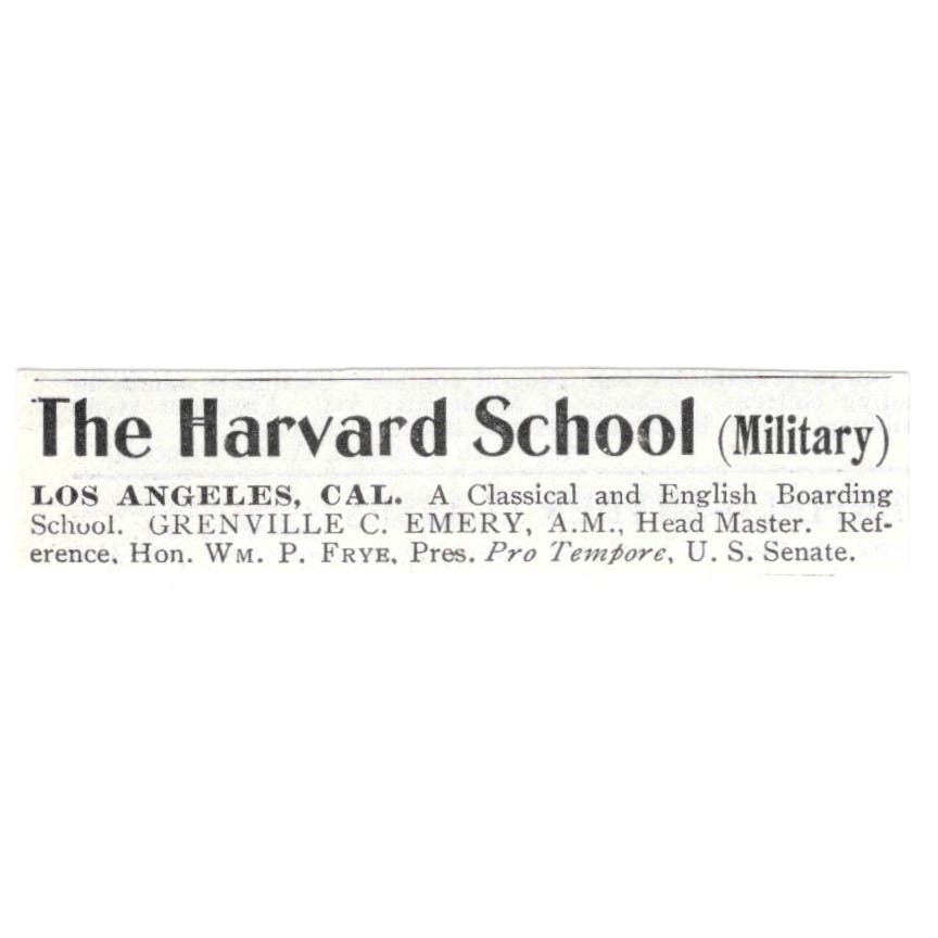 The Harvard Military School Los Angeles CA Grenville C. Emery c1918 Ad AE5-SV3