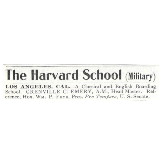 The Harvard Military School Los Angeles CA Grenville C. Emery c1918 Ad AE5-SV3