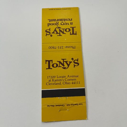 Tony's Restaurant Cleveland Ohio Vintage Matchbook Cover TB6-MB2-1
