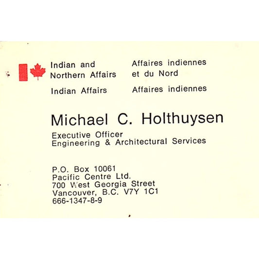Michael C Holthuysen Pacific Centre Ltd Vancouver BC Vtg Business Card SC9-B6