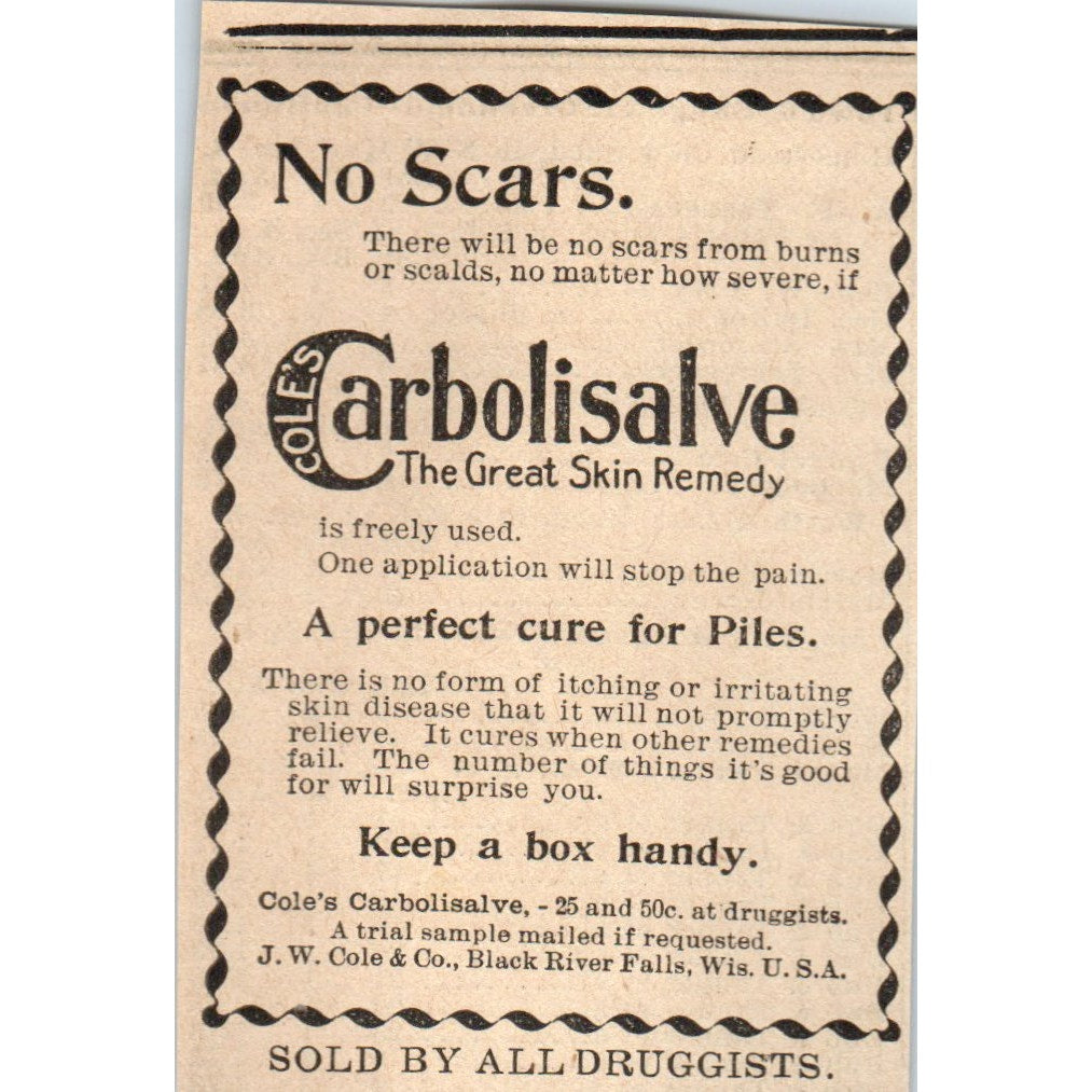 Cole's Carbolisalve Skin Remedy Quackery 1898 Newspaper Clip AF7-SS9