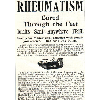Rheumatism Cured Magic Foot Draft Company Jackson MI 1903 Magazine Ad AF7-E4