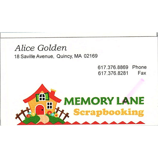 Alice Golden Memory Lane Scrapbooking Quincy MA Vintage Business Card SC9-B11