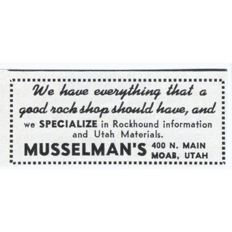 Musselman's Rock Shop Moab Utah 1964 Magazine Ad AK6-S4