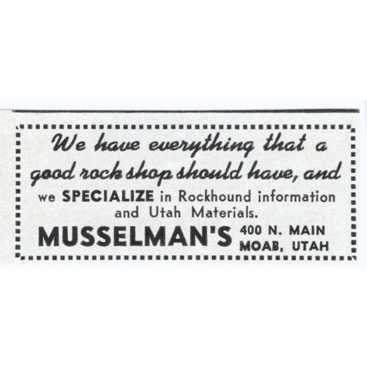 Musselman's Rock Shop Moab Utah 1964 Magazine Ad AK6-S4