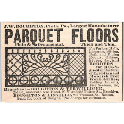 Parquet Floors Boughton & Linville NY 1892 Magazine Ad AB6-4