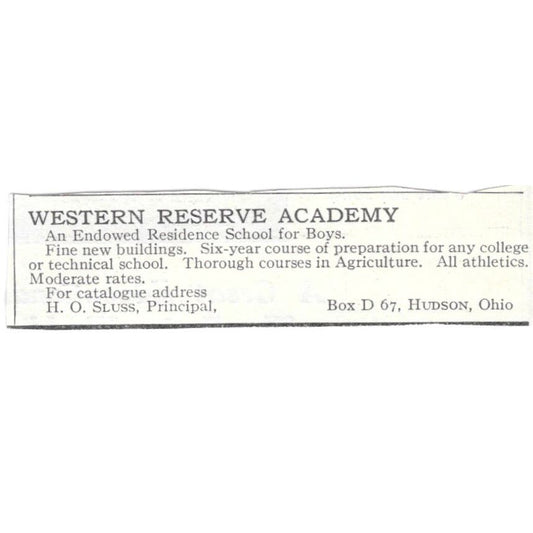 Western Reserve Academy H.O Sluss Hudson OH c1918 Original Advertisement AE5-SA8
