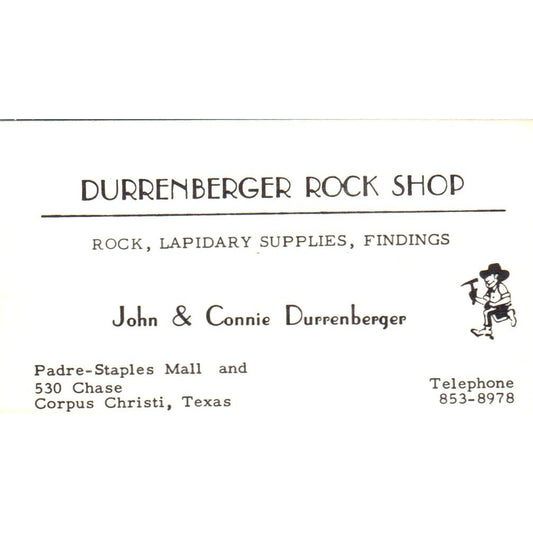 John & Connie Durrenberger Rock Shop Corpus Christi Vintage Business Card SD8-B7
