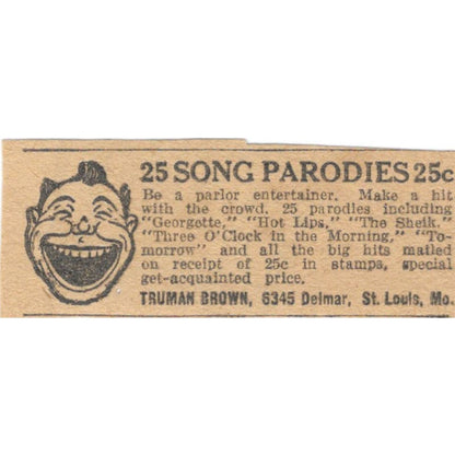 Truman Brown St. Louis MO Song Parody Book 1923 Magazine Ad Clip AE1-6