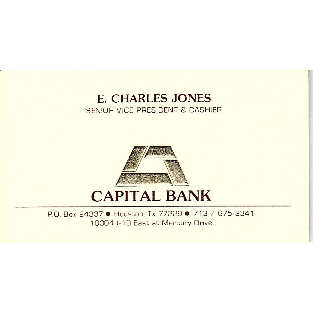 E. Charles Jones Capital Bank Houston Vintage Business Card SC9-B5