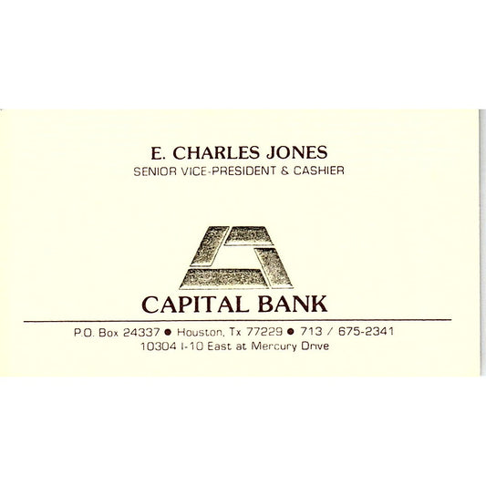 E. Charles Jones Capital Bank Houston Vintage Business Card SC9-B5