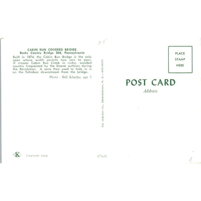 Cabin Run Bridge Bucks County 268 PACovered Bridge Postcard PC1