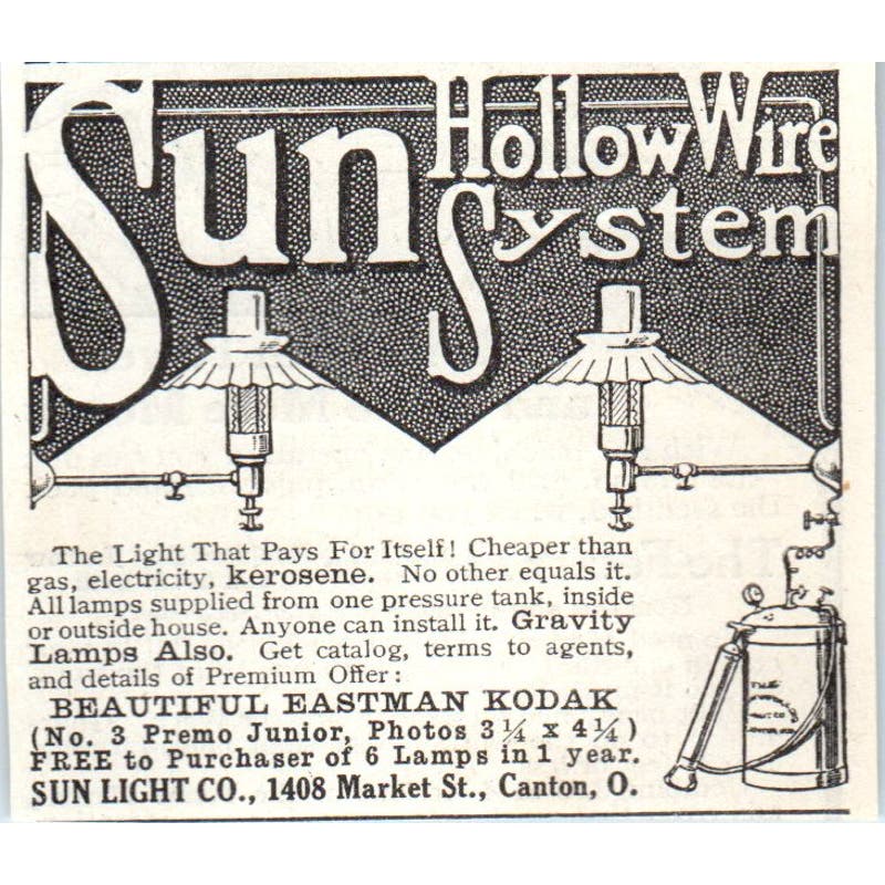 Sun Light Co. Hollow Wire System Canton OH 1913 Magazine Advertisement AE7-N7