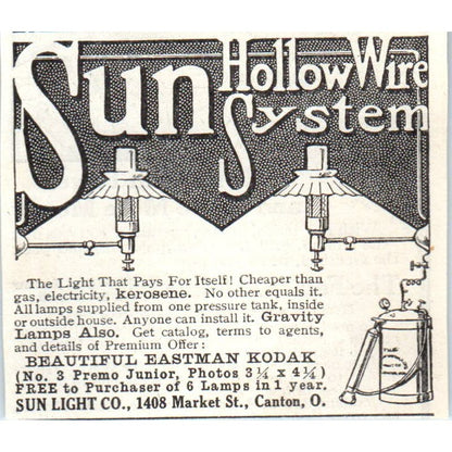Sun Light Co. Hollow Wire System Canton OH 1913 Magazine Advertisement AE7-N7