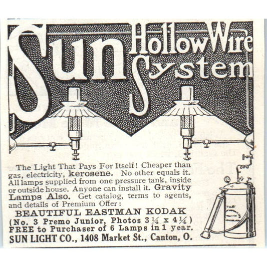 Sun Light Co. Hollow Wire System Canton OH 1913 Magazine Advertisement AE7-N7