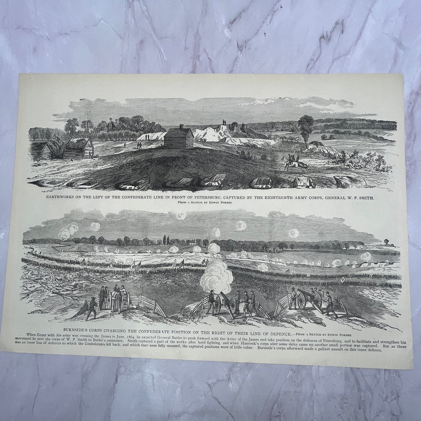 Roemer's 34th & Twitchell's 7th Shelling Petersburg VA 1890s Engraving V14-6