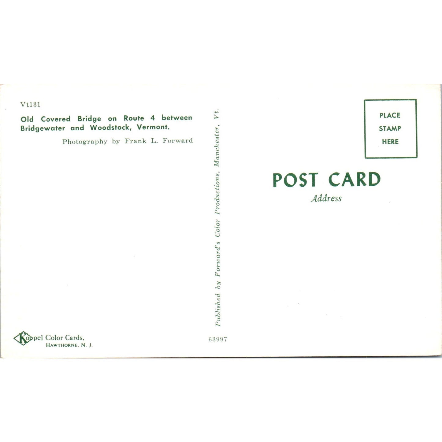 Covered Bridge Between Bridgewater & Woodstock VT Vintage Postcard PD6