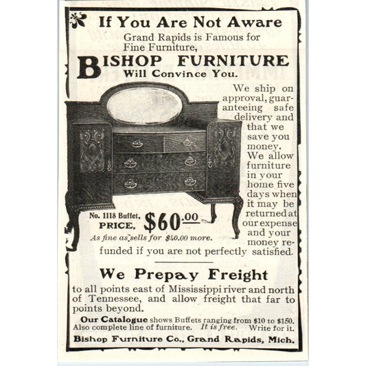 Bishop Furniture Co Grand Rapids MI c1905 Original Magazine Advertisement AE7-A2