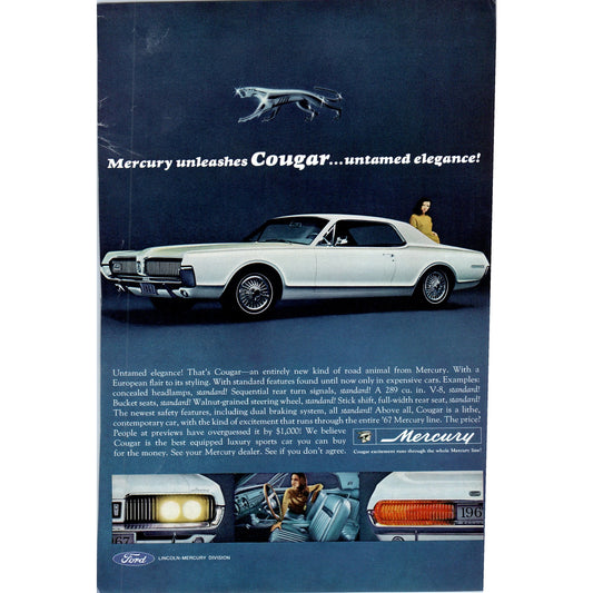 Mercury Cougar Cream Automobile Car - Vintage Magazine Ad D20