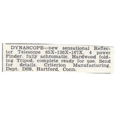 Dynascope Telescope - Criterion Mfg, Hartford CT 1955 Ad AG1-S5