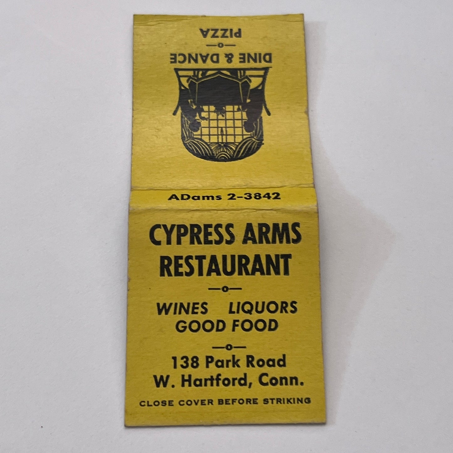 Cypress Arms Restaurant 138 Park Road West Hartford CT Matchbook Cover TB8-MB-13