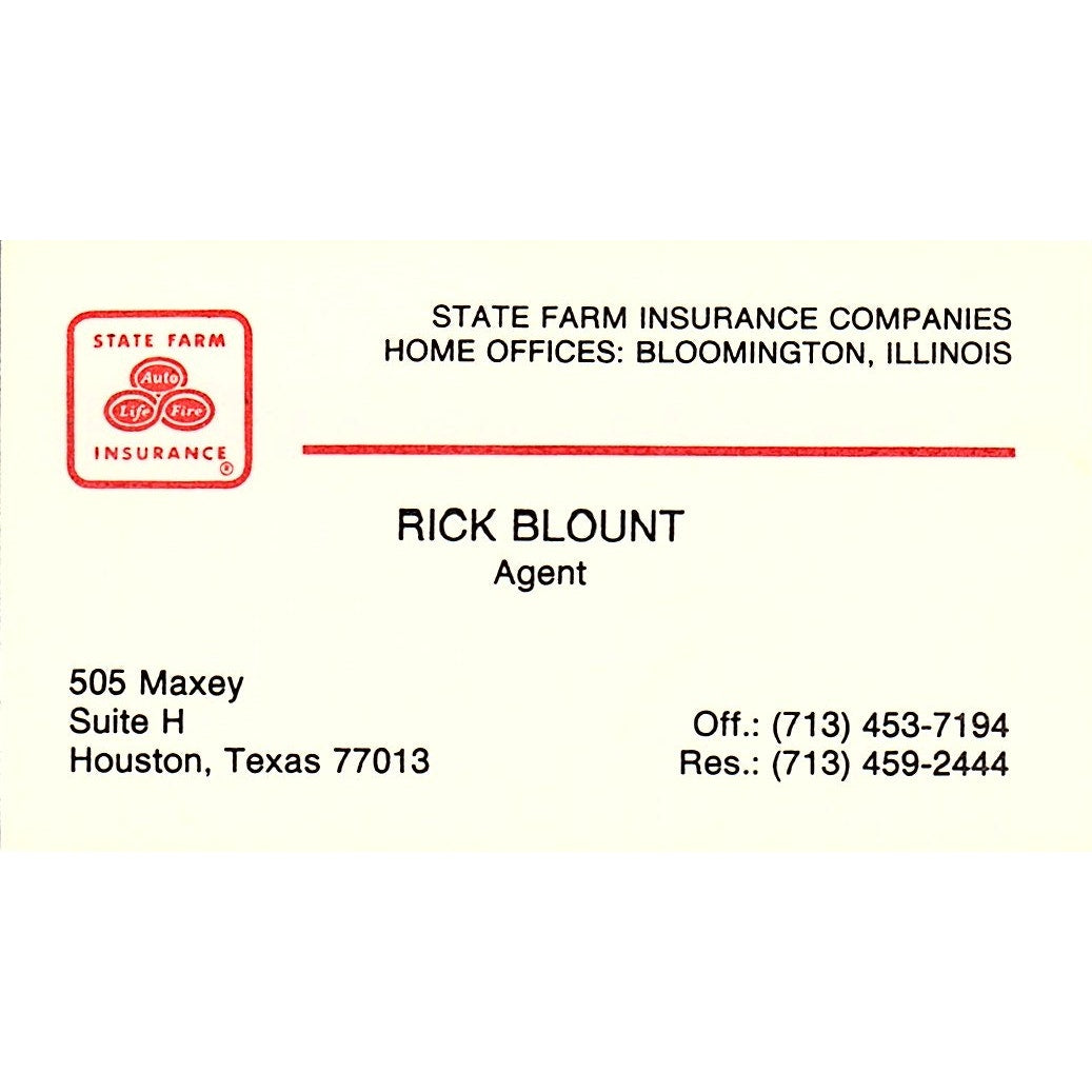 Rick Blount State Farm Agent Houston Vintage Business Card SD9-B6