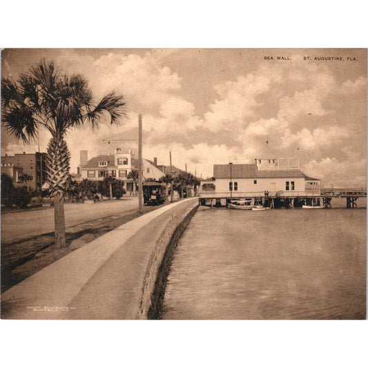 Vintage Sea Wall St. Augustine FL Sepia Albertype Oversized Postcard AD8-R7