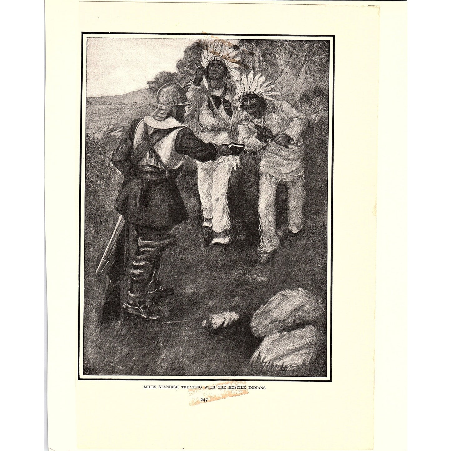 Miles Standish Treating With The Hostile Indians Art Print Litho 7x10 V8
