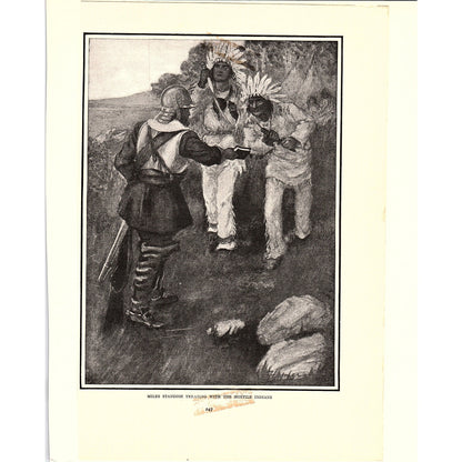 Miles Standish Treating With The Hostile Indians Art Print Litho 7x10 V8
