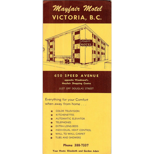 Mayfair Motel Victoria BC Elizabeth & Gordon Adair 1960s Travel Leaflet TH2-TB4
