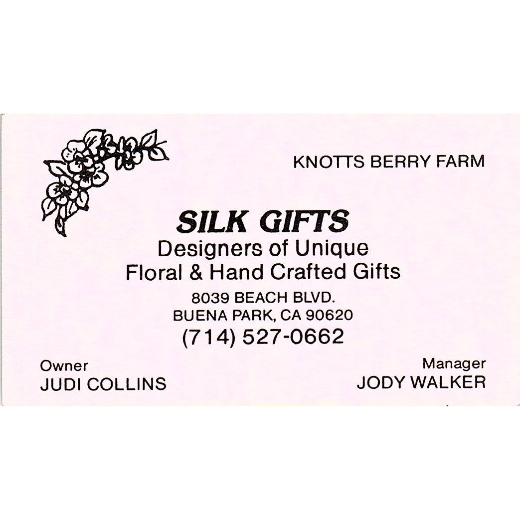 Judi Collins Silk Gifts Knotts Berry Farm Buena Park CA Business Card SD9-B10
