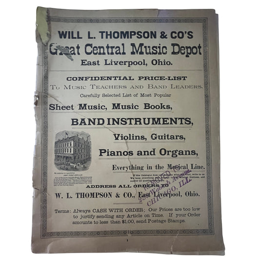 c1890 Will L. Thompson & Co Music Catalog Music Depot East Liverpool OH V33-4