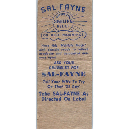 Sal-Fayne Headache Relief Medicine Vintage Matchbook Cover SF4-Y2