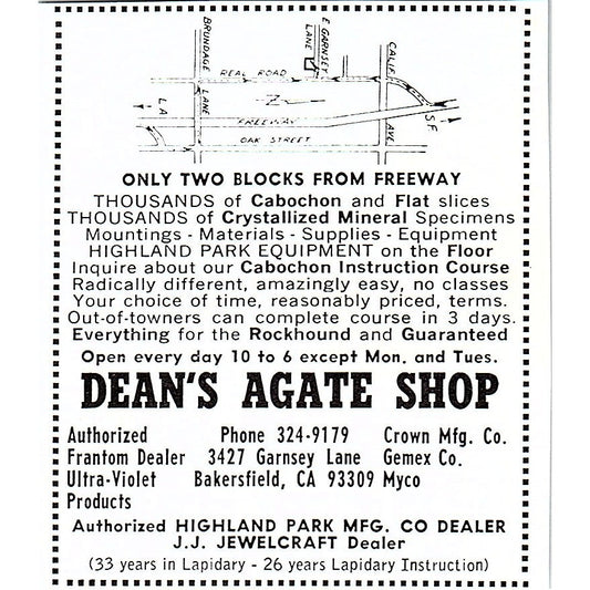 Dean's Agate Shop Bakersfield California 1972 Ad AF8-M1