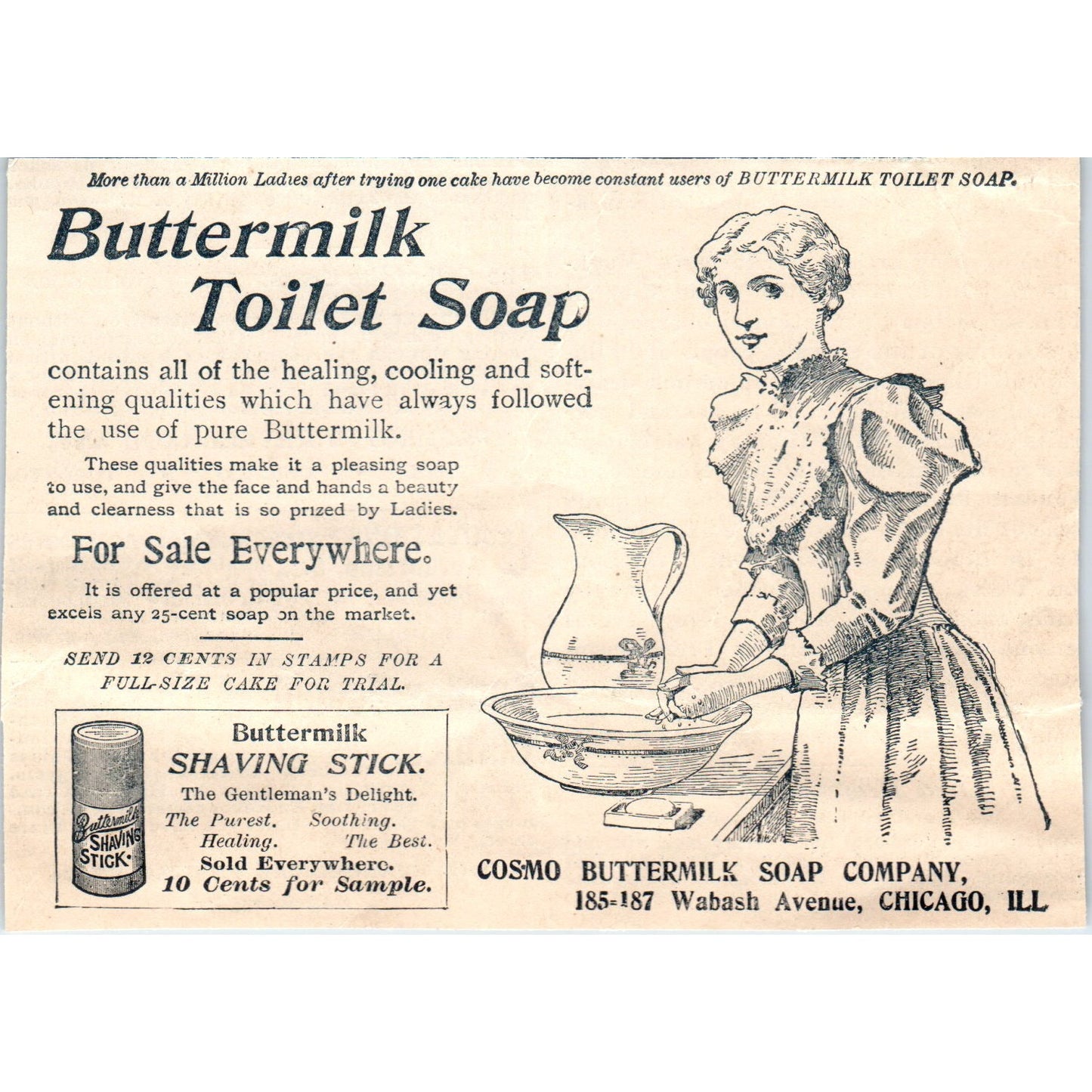 Buttermilk Toilet Soap Cosmo Butter Milk Soap Company Chicago 1894 Ad AB6-SL1