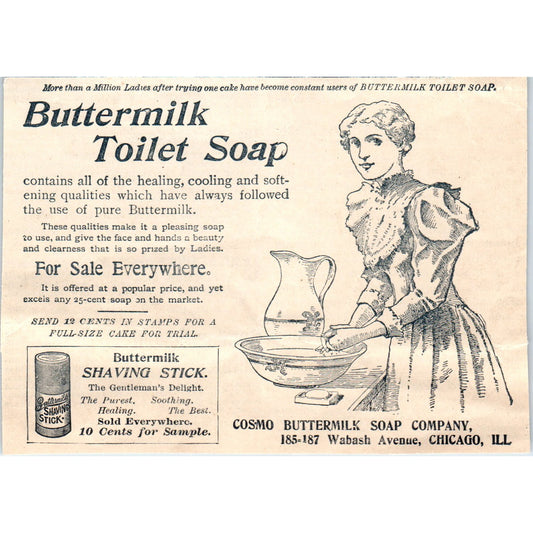 Buttermilk Toilet Soap Cosmo Butter Milk Soap Company Chicago 1894 Ad AB6-SL1