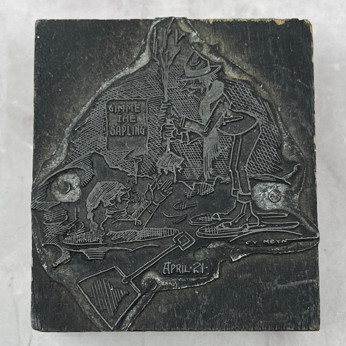 Cy Meyn Political Cartoon Arbor Day Vintage Letterpress Printers Block Plate SB7