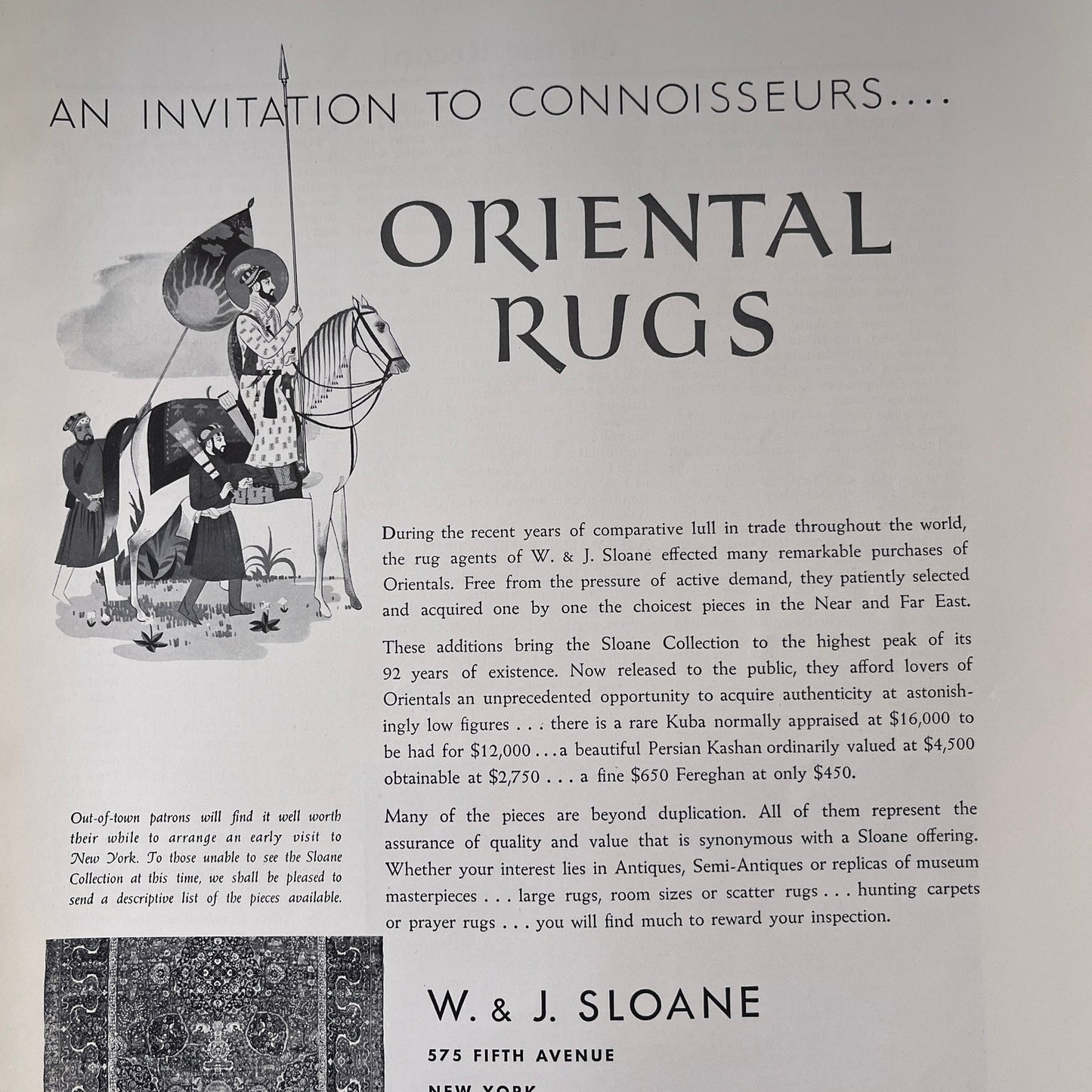 W&J Sloane Oriental Rugs Fifth Avenue NY 1935 Ad V1-5