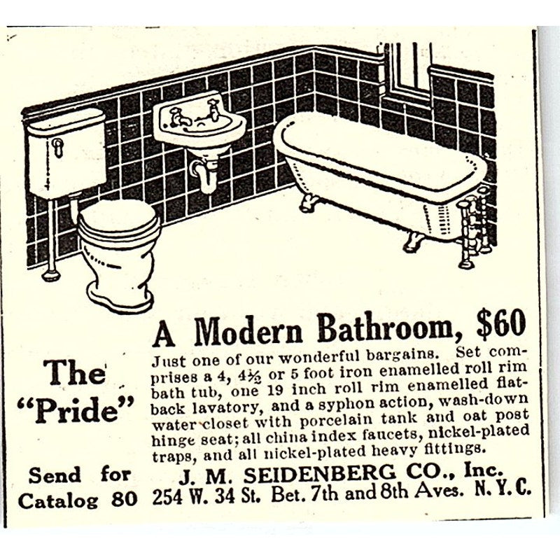 J.M. Seidenberg Co Bathrooms New York NY 1924 Ad AG3-S18