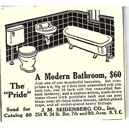 J.M. Seidenberg Co Bathrooms New York NY 1924 Ad AG3-S18