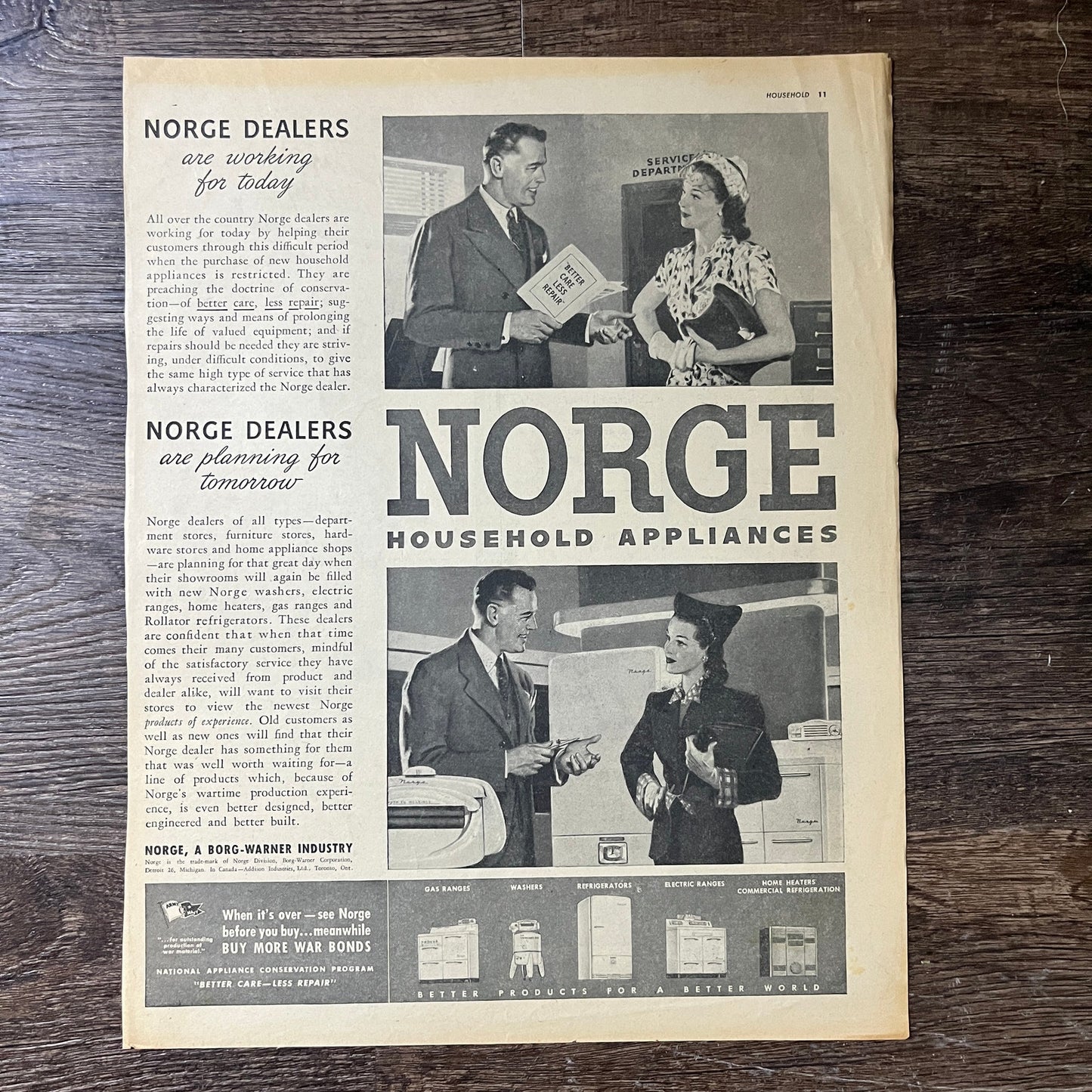Norge Household Appliances Borg-Warner Detroit Magazine Ad 10x14 V7